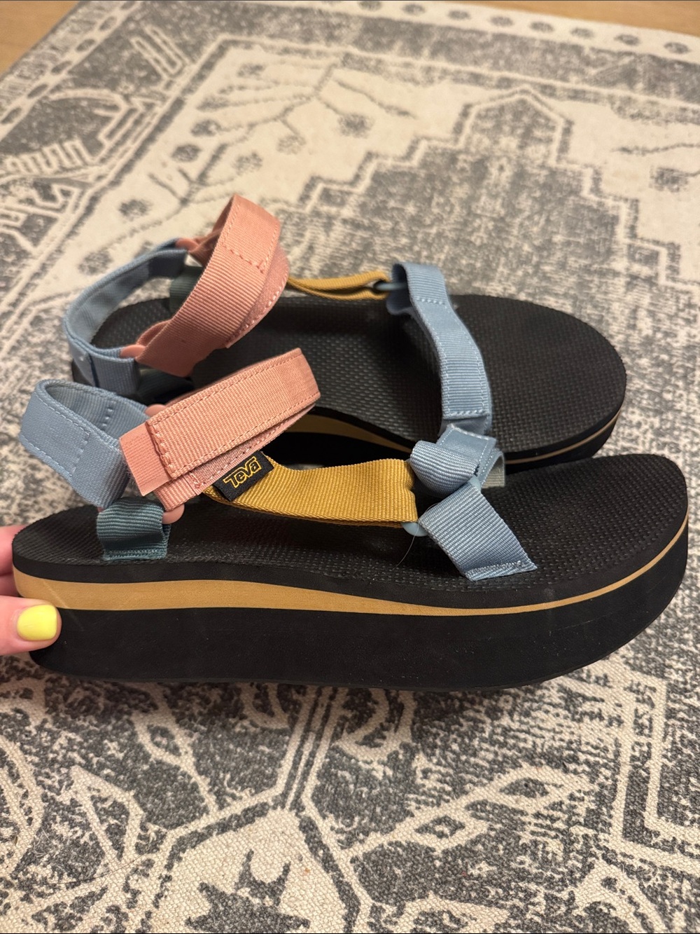 Teva Women's Platform Sandals in Blue, Pink & Yellow